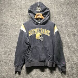 Vintage Champion Notre Dame Hoodie Mens Small Navy Blue Embroidered Irish